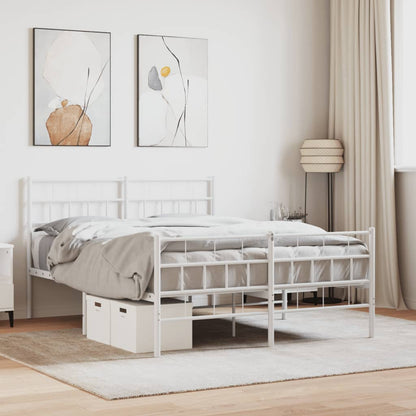 White Metal Bed Frame with Footboard - 140x200cm - No Mattress