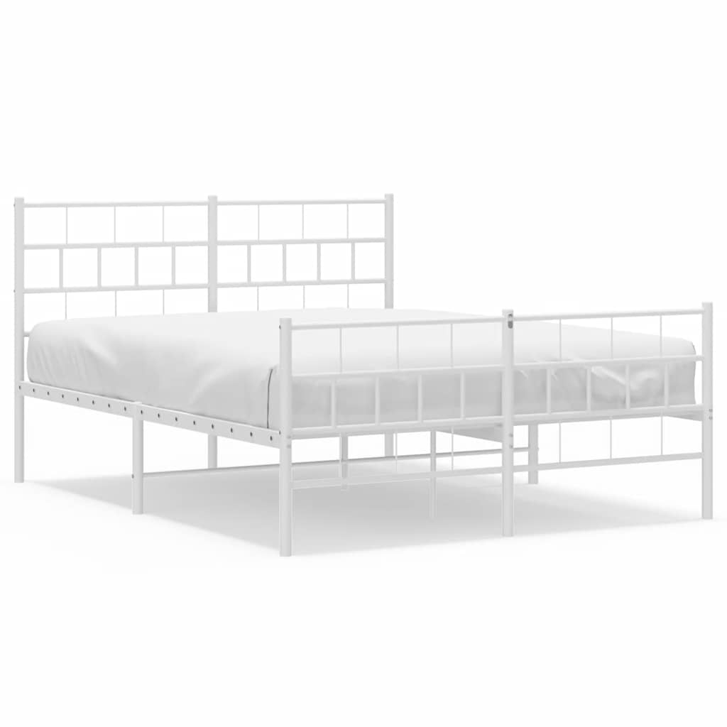 White Metal Bed Frame with Footboard, 150x200cm, No Mattress Included