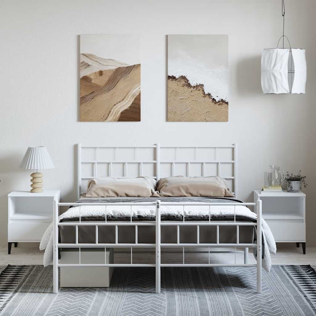 White Metal Bed Frame with Footboard, 150x200cm, No Mattress Included