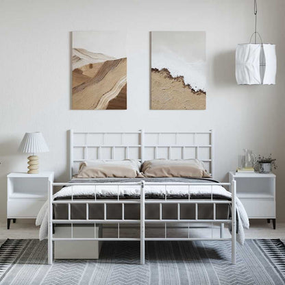 White Metal Bed Frame with Footboard, 150x200cm, No Mattress Included