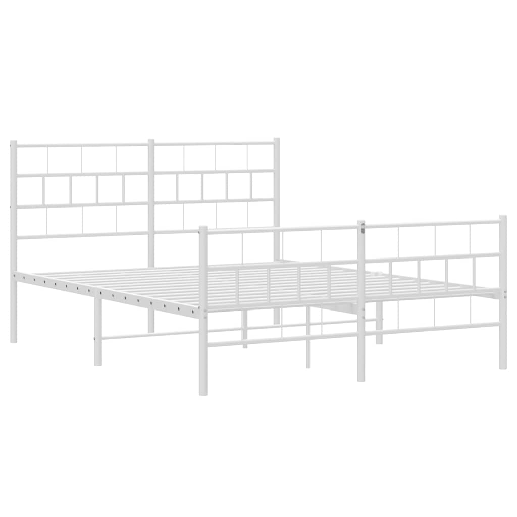 White Metal Bed Frame with Footboard, 150x200cm, No Mattress Included