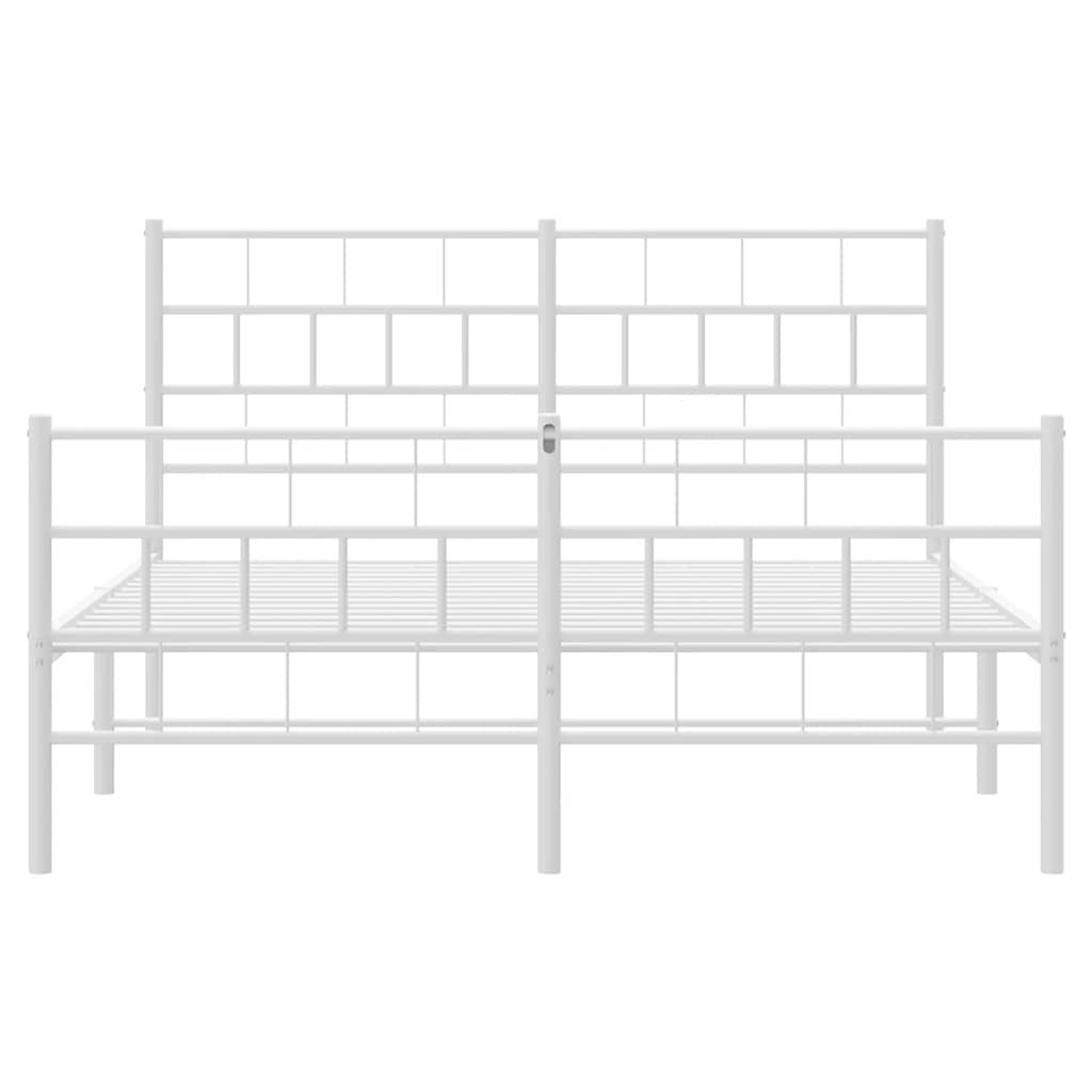 White Metal Bed Frame with Footboard, 150x200cm, No Mattress Included