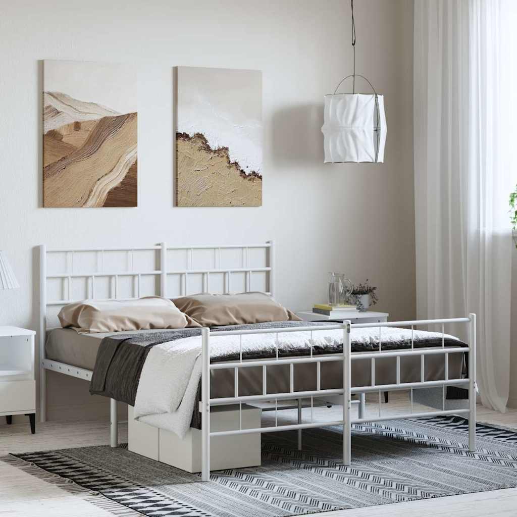 White Metal Bed Frame with Footboard, 150x200cm, No Mattress Included