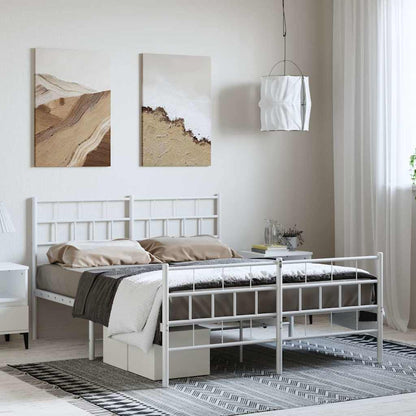White Metal Bed Frame with Footboard, 150x200cm, No Mattress Included
