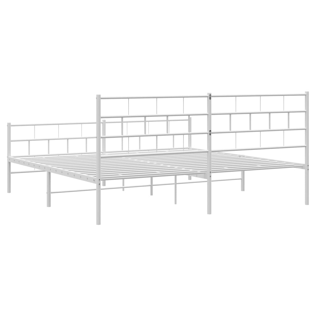 Elegant White Metal Bed Frame with Footboard 180x200cm