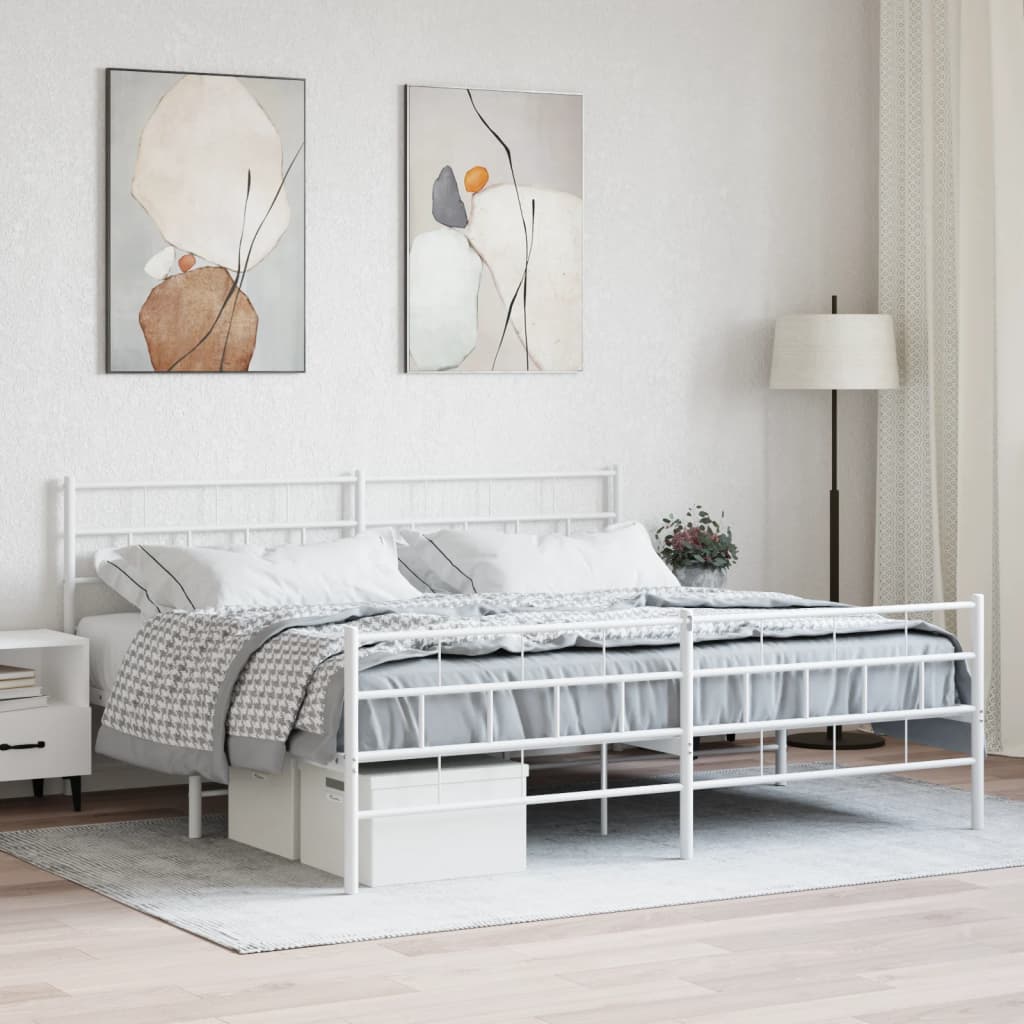 Elegant White Metal Bed Frame with Footboard 180x200cm