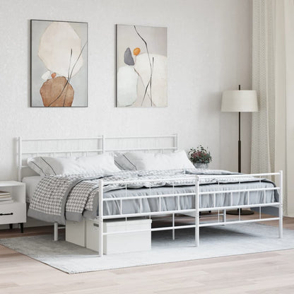 Elegant White Metal Bed Frame with Footboard 180x200cm