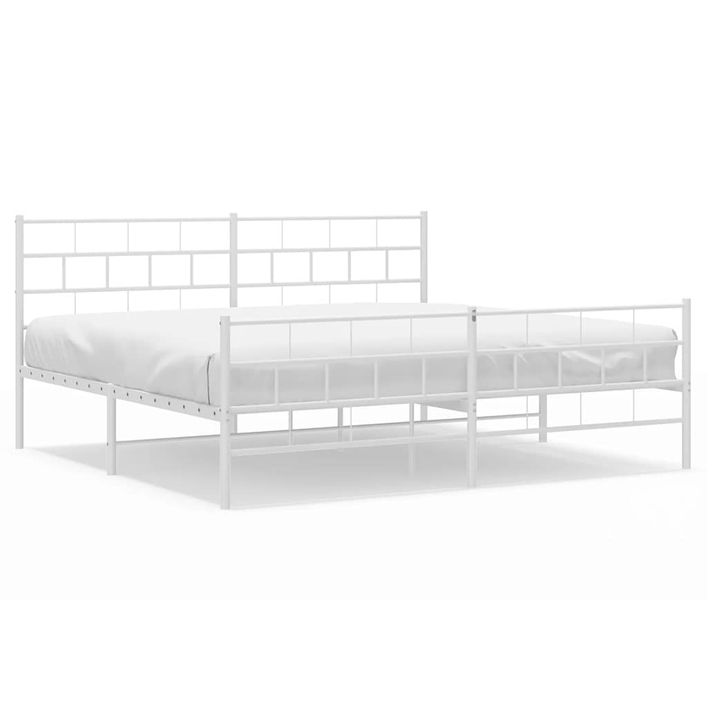 White Metal Bed Frame with Footboard 183x213cm - Mattress Not Included