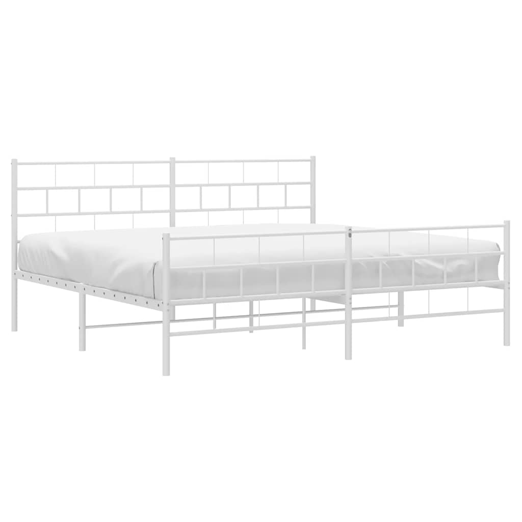 White Metal Bed Frame with Footboard 183x213cm - Mattress Not Included