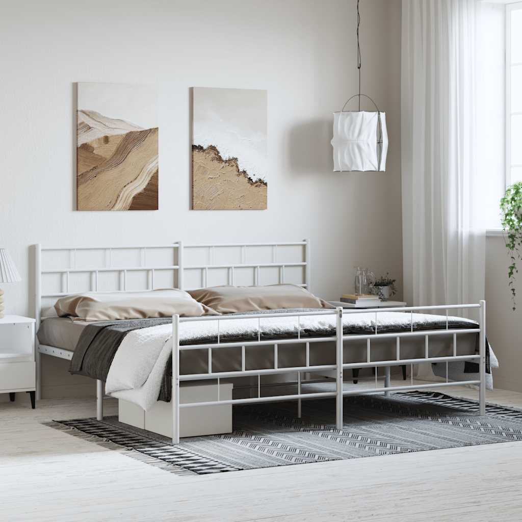 White Metal Bed Frame with Footboard 183x213cm - Mattress Not Included
