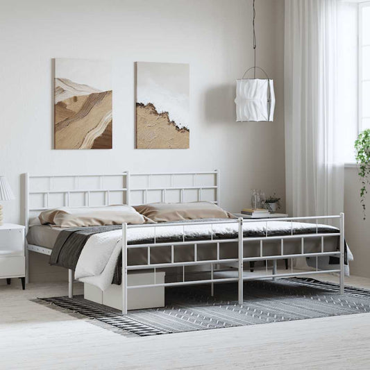White Metal Bed Frame with Footboard 183x213cm - Mattress Not Included