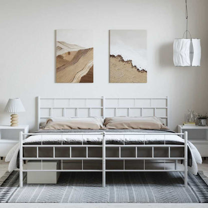 White Metal Bed Frame with Footboard, 193x203cm - Mattress Not Included