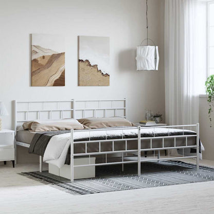 White Metal Bed Frame with Footboard, 193x203cm - Mattress Not Included