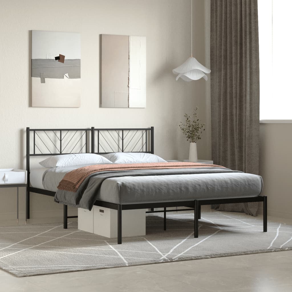 Black Metal Bed Frame with Headboard, No Mattress, 120x200cm