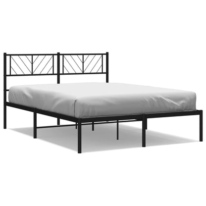 Black Metal Bed Frame with Headboard, 140x200cm - No Mattress
