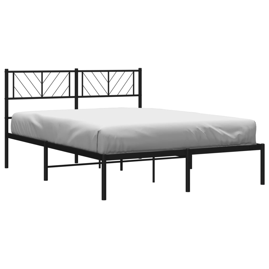 Black Metal Bed Frame with Headboard, 140x200cm - No Mattress