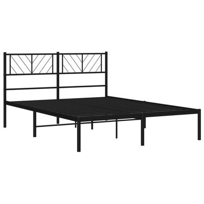 Black Metal Bed Frame with Headboard, 140x200cm - No Mattress