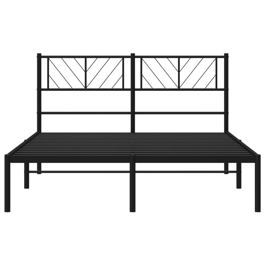 Black Metal Bed Frame with Headboard, 140x200cm - No Mattress