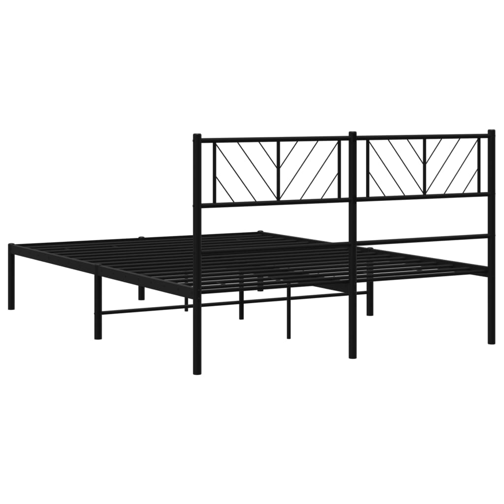 Black Metal Bed Frame with Headboard, 140x200cm - No Mattress