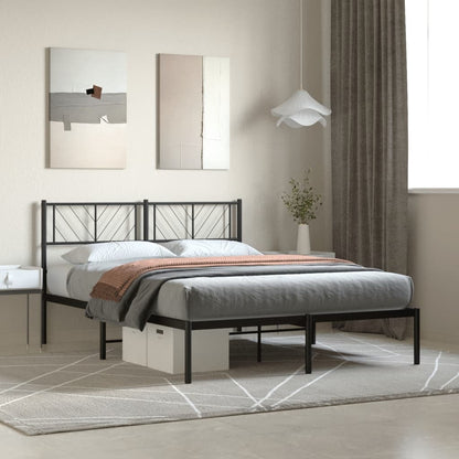 Black Metal Bed Frame with Headboard, 140x200cm - No Mattress
