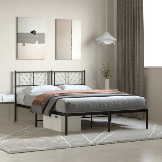 Black Metal Bed Frame with Headboard, 140x200cm - No Mattress