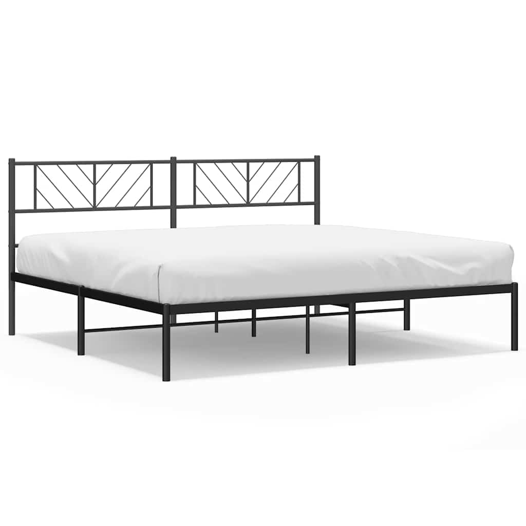 Black Metal Bed Frame with Headboard - 183x213cm Sturdy Design