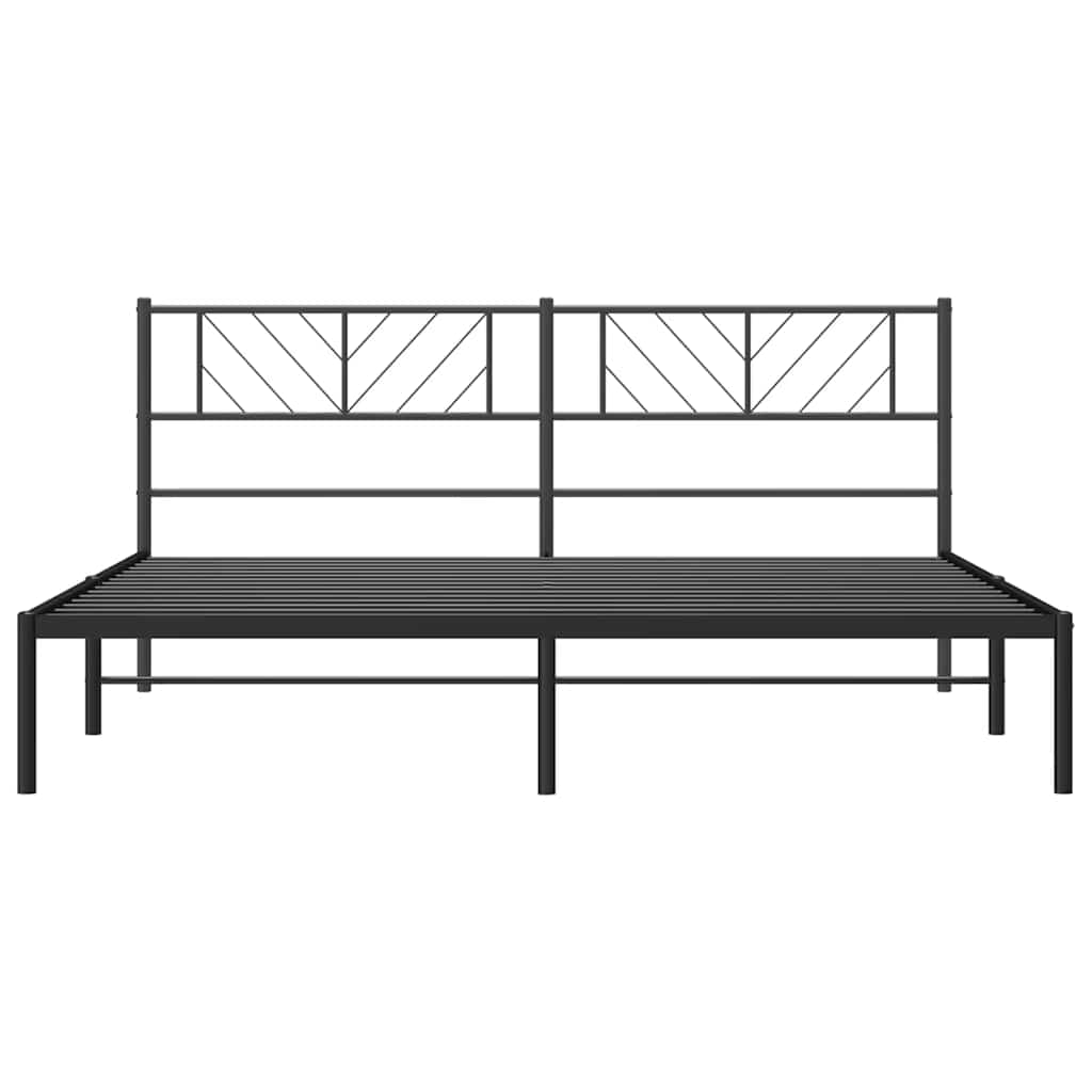 Black Metal Bed Frame with Headboard - 183x213cm Sturdy Design