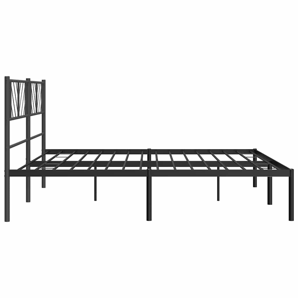 Black Metal Bed Frame with Headboard - 183x213cm Sturdy Design