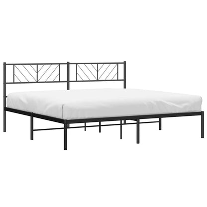 Black Metal Bed Frame with Headboard - 193x203cm, No Mattress