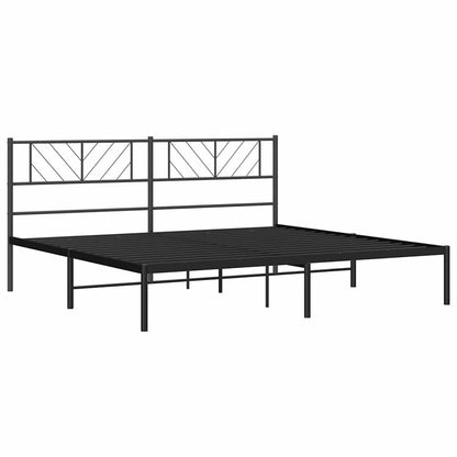Black Metal Bed Frame with Headboard - 193x203cm, No Mattress