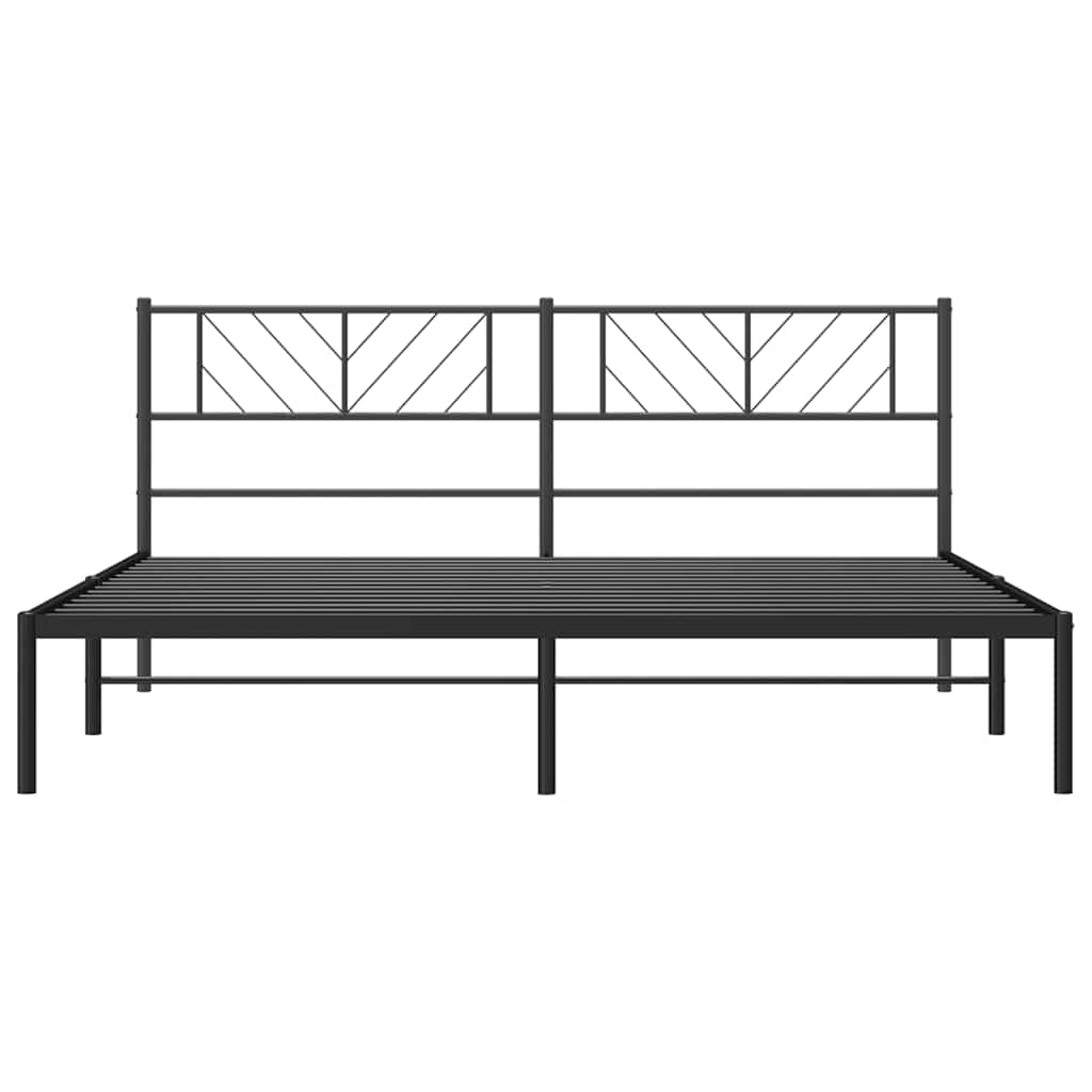 Black Metal Bed Frame with Headboard - 193x203cm, No Mattress