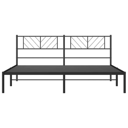 Black Metal Bed Frame with Headboard - 193x203cm, No Mattress