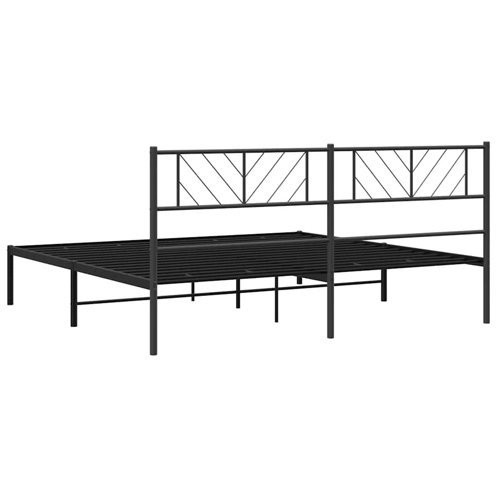 Black Metal Bed Frame with Headboard - 193x203cm, No Mattress