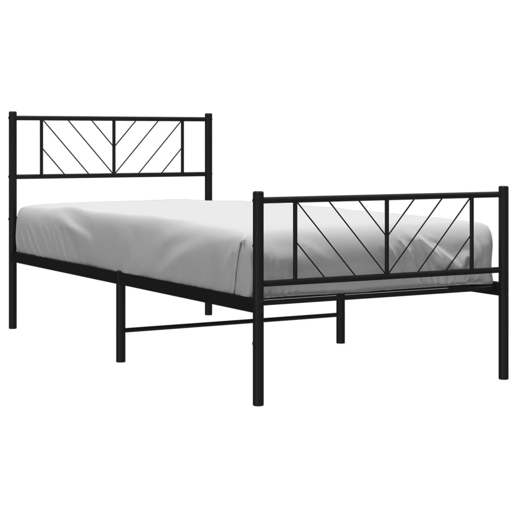 Black Metal Bed Frame with Footboard - 75x190cm, No Mattress