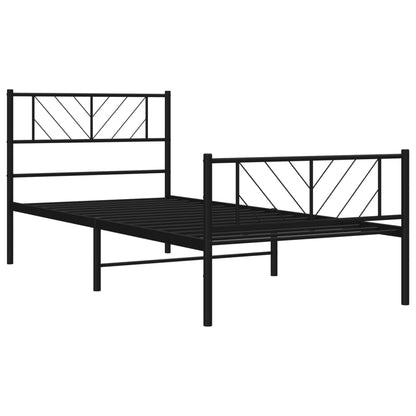 Black Metal Bed Frame with Footboard - 75x190cm, No Mattress