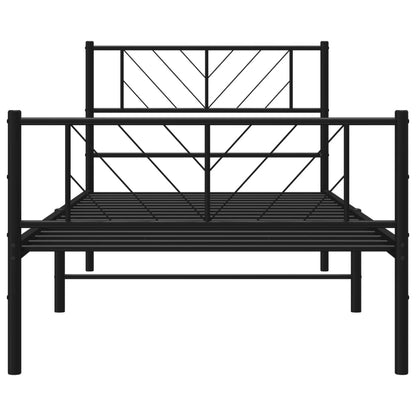 Black Metal Bed Frame with Footboard - 75x190cm, No Mattress
