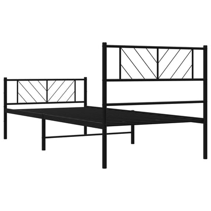 Black Metal Bed Frame with Footboard - 75x190cm, No Mattress