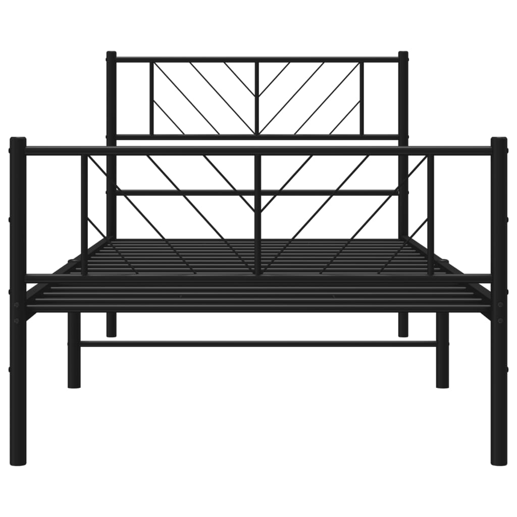 Black Metal Bed Frame with Footboard - 90x190cm, Mattress Not Included