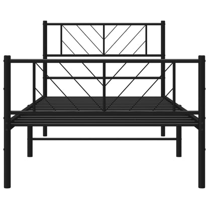 Black Metal Bed Frame with Footboard - 90x190cm, Mattress Not Included