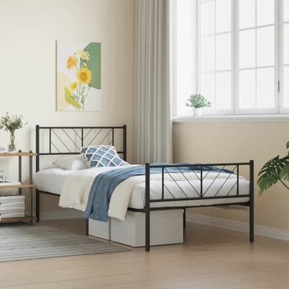 Black Metal Bed Frame with Footboard - 90x190cm, Mattress Not Included