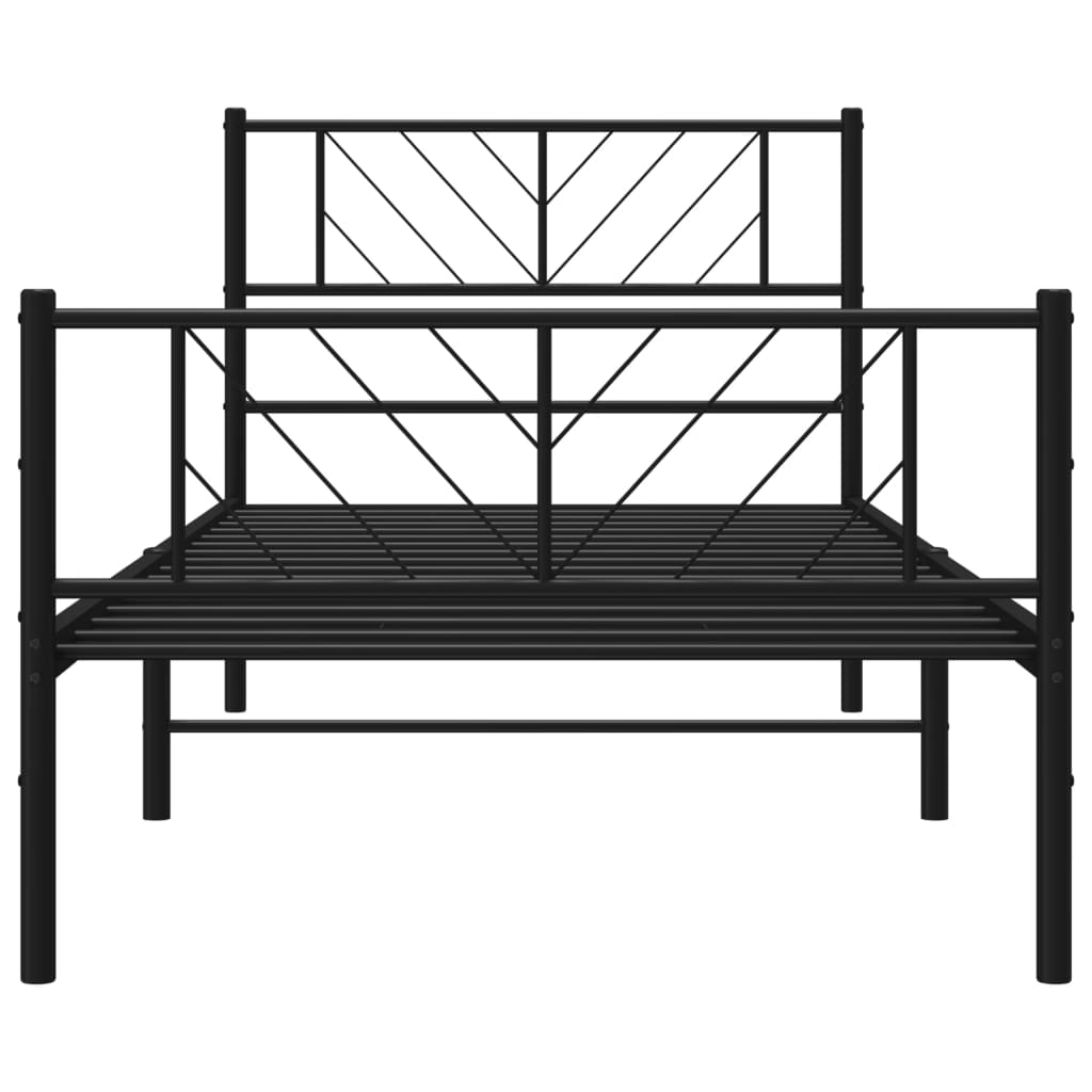 Black Metal Bed Frame with Footboard (100x200cm) - Mattress Not Included
