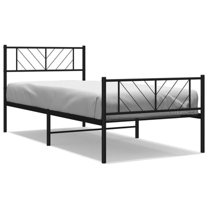 Sleek Black Metal Bed Frame with Footboard 107x203cm - No Mattress
