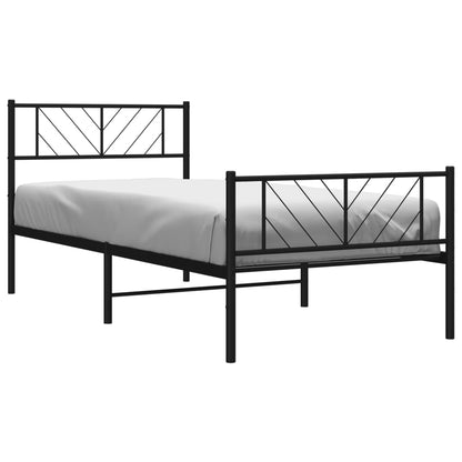 Sleek Black Metal Bed Frame with Footboard 107x203cm - No Mattress