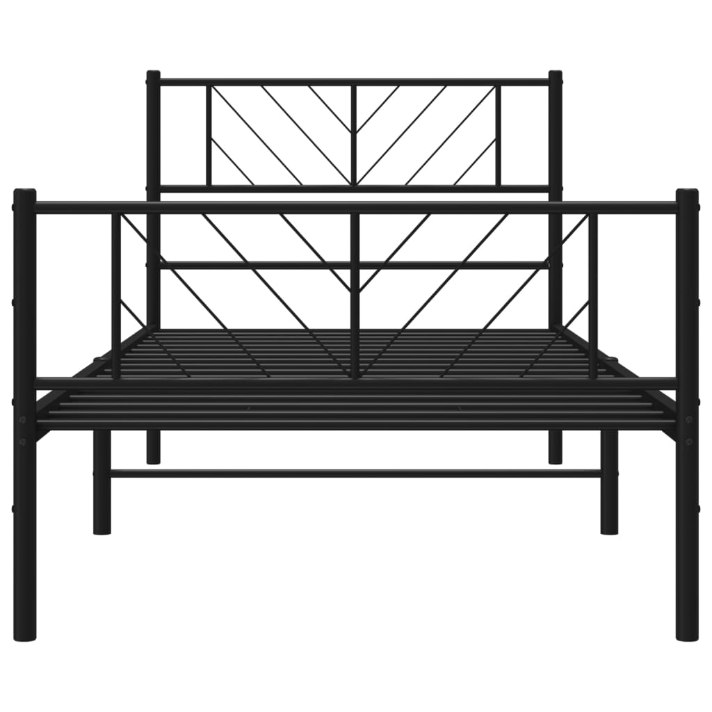 Sleek Black Metal Bed Frame with Footboard 107x203cm - No Mattress