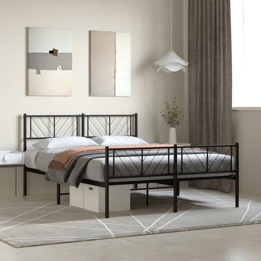 Black Metal Bed Frame with Footboard - 120x190cm (No Mattress)