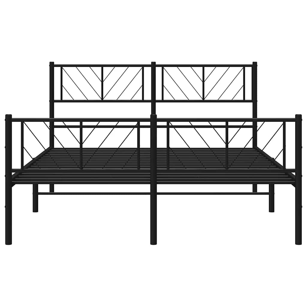 Sturdy Black Metal Bed Frame with Footboard, 135x190cm