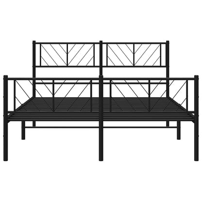 Sturdy Black Metal Bed Frame with Footboard, 135x190cm