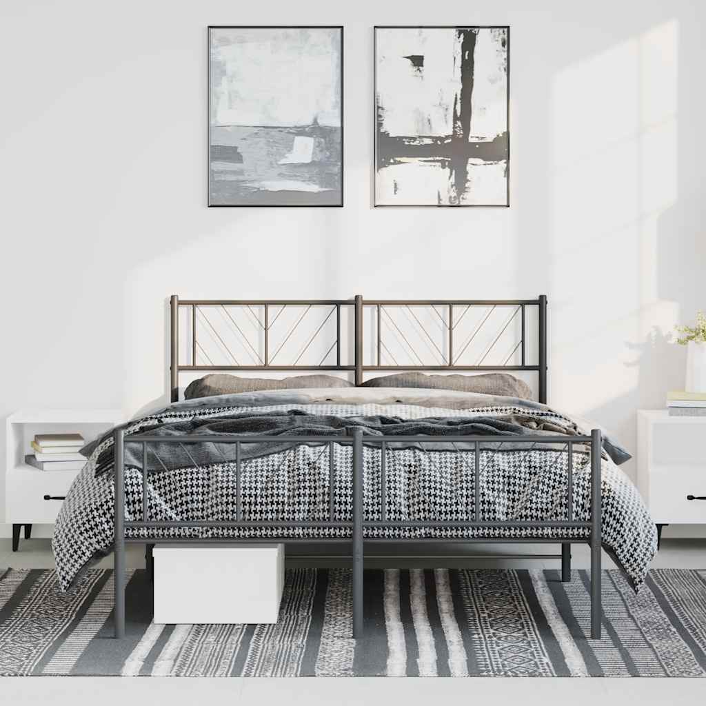 Sturdy Black Metal Bed Frame with Footboard, 135x190cm