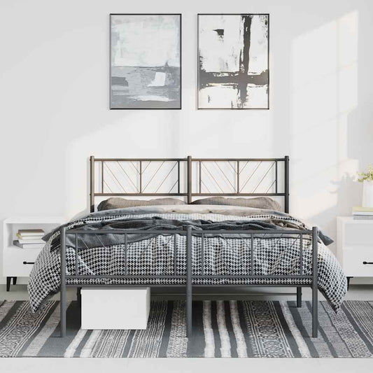 Sturdy Black Metal Bed Frame with Footboard, 135x190cm