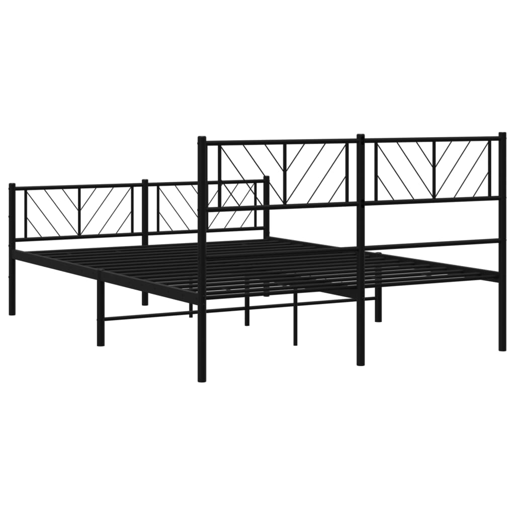 Elegant Black Metal Bed Frame with Footboard - 140x190cm